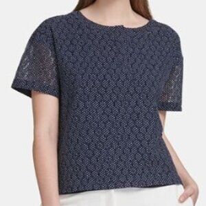 DKNY Navy Polka Dot Lace Top_Size M/L